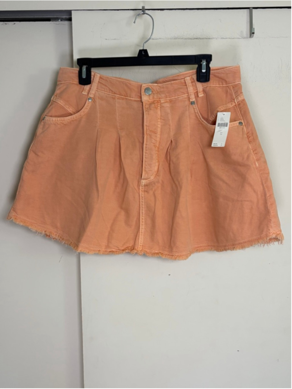 Anthropologie Pilcro Pleated Micro Denim Skirt Pink Rose Orange Size 14 nwt